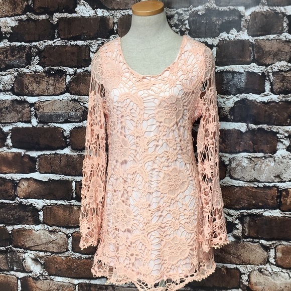 B.envied Dress Pink Crochet Floral Mini Lace Coquette Medium - Picture 1 of 15